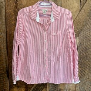 Orvis women’s Cotton Ticking Red Stripe Shirt Size 14. B13